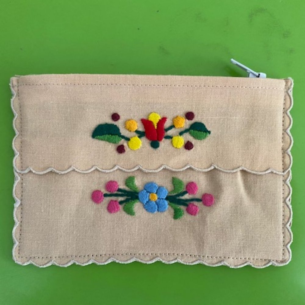 Handmade Hungarian Embroidered Linen coin purse New